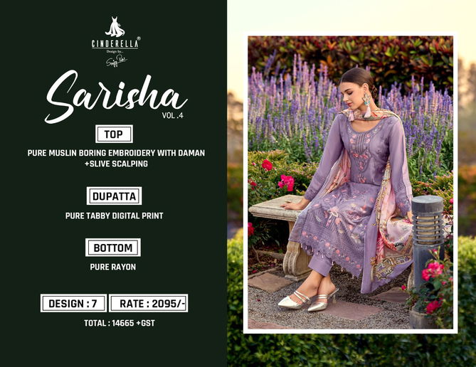 Sarisha Vol 4 Cinderella Muslin Embroidery Designer Salwar Suits Wholesale Online